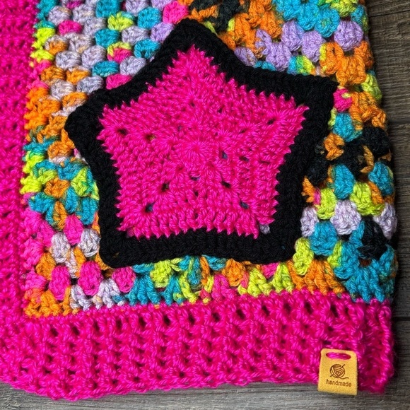 Handcrafted Crochet Hexagon Cardigan Sweater Open Front Wide Sleeve 2 Pockets - Picture 7 of 16